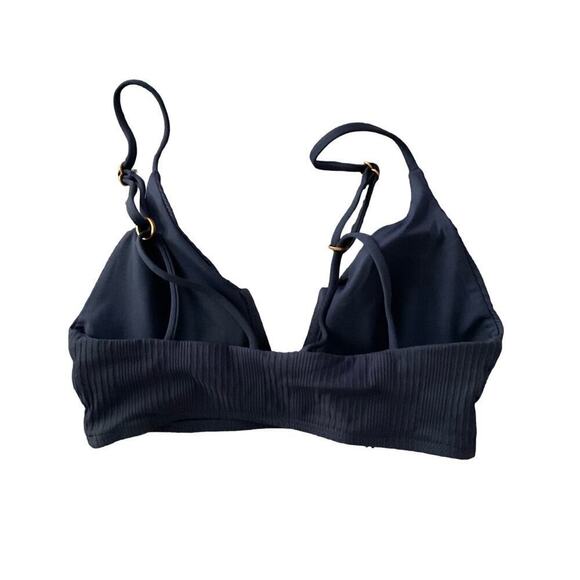 L*Space Anthropologie Blue Grey Siren Ribbed V-Neck Pintelle Bikini Top - Picture 4 of 5